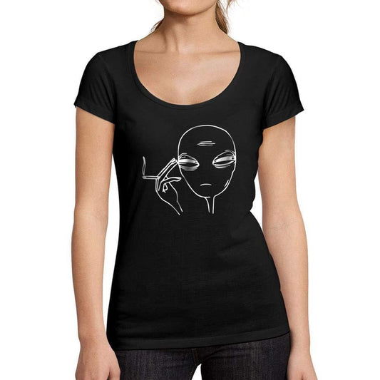 Ultrabasic - Tee-Shirt Femme col Rond Décolleté Stoned Alien Noir Profond