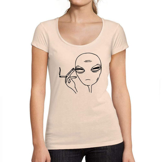 Ultrabasic - Tee-Shirt Femme col Rond Décolleté Stoned Alien Rose Crémeux