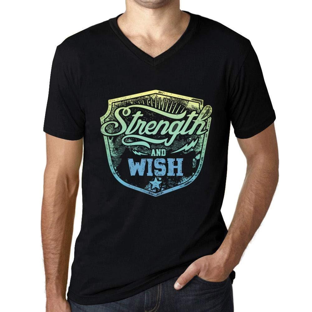 Herren T-Shirt Graphique Imprimé Vintage Col V Tee Strength und Wish Noir Profond