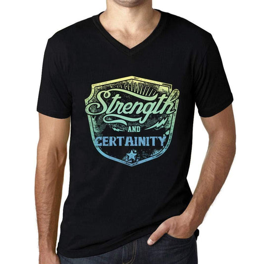 Homme T Shirt Graphique Imprimé Vintage Col V Tee Strength and CERTAINITY Noir Profond