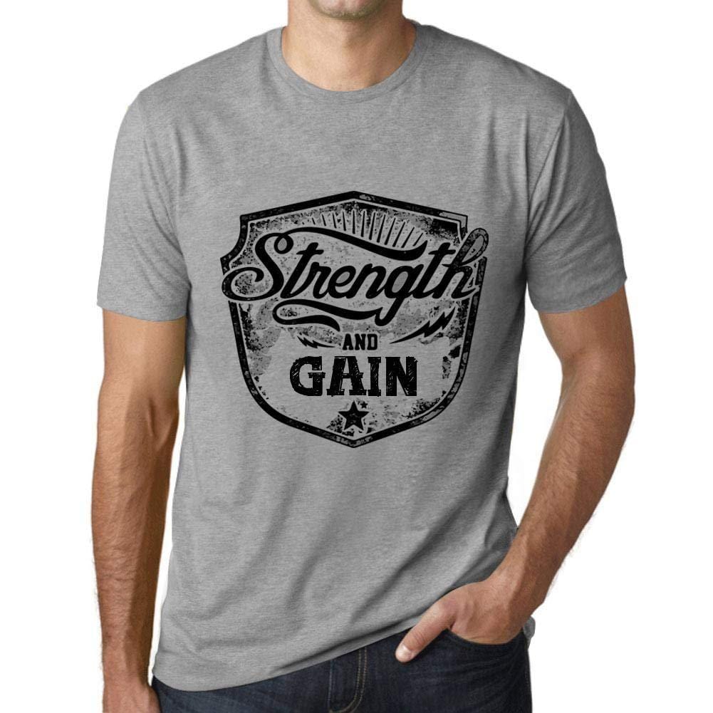 Herren T-Shirt Graphique Imprimé Vintage Tee Strength and Gain Gris Chiné