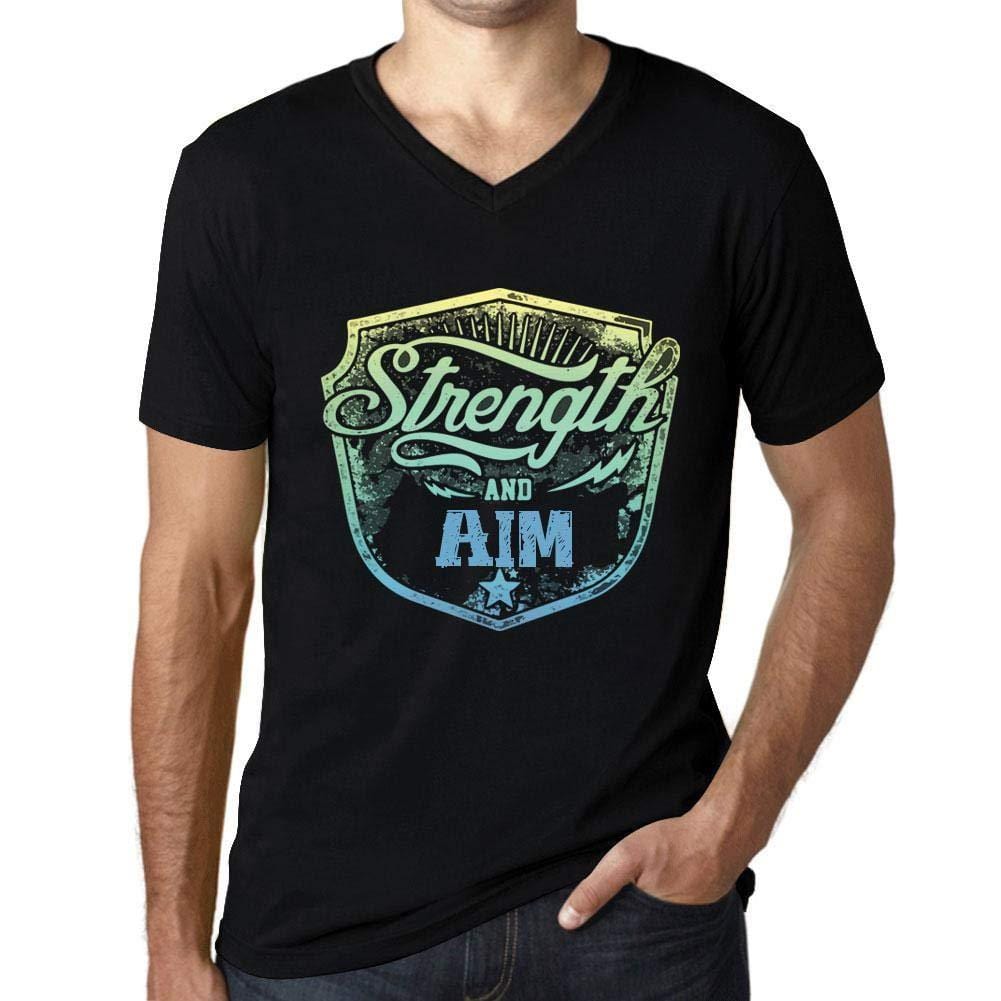 Homme T Shirt Graphique Imprimé Vintage Col V Tee Strength and AIM Noir Profond