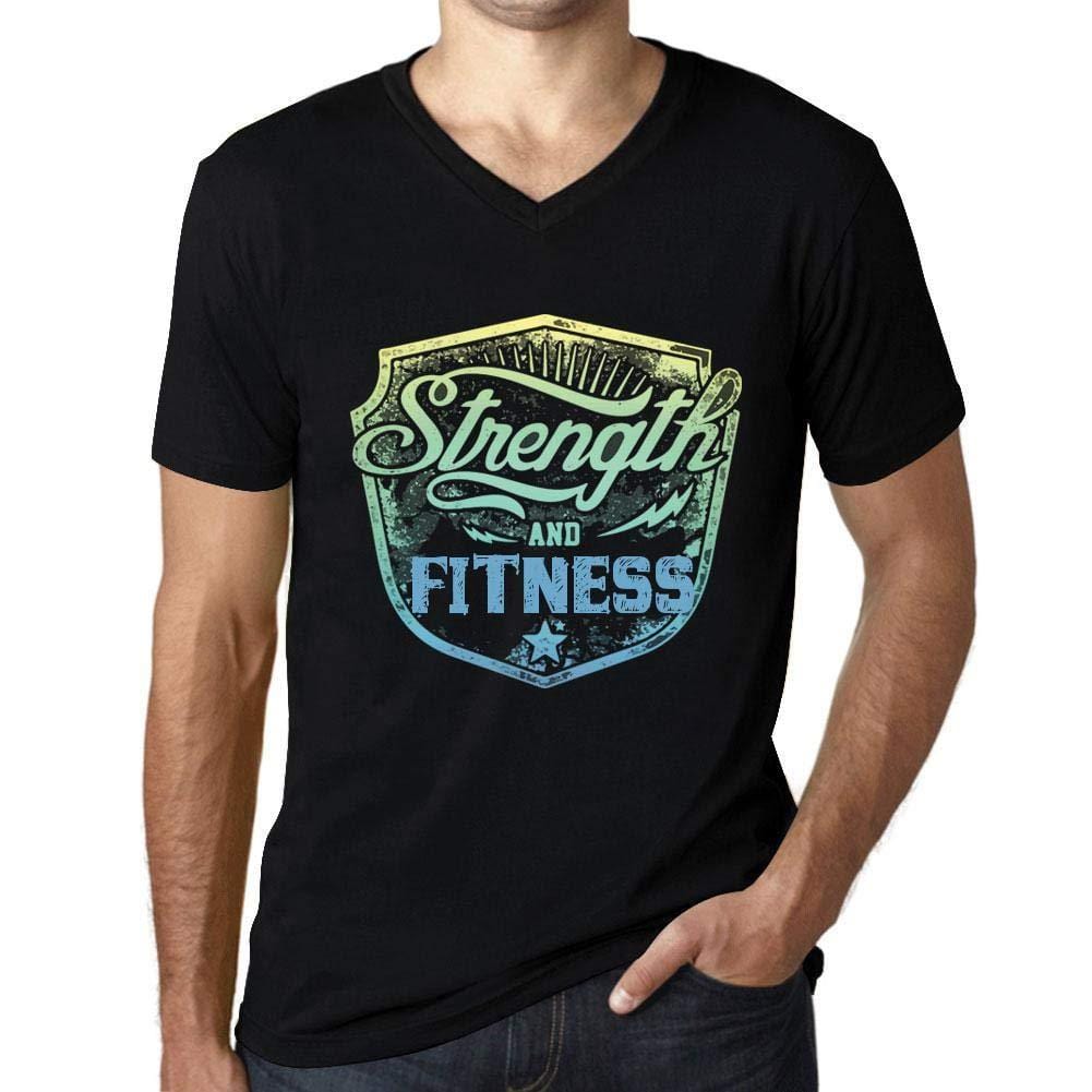 Homme T Shirt Graphique Imprimé Vintage Col V Tee Strength and Fitness Noir Profond