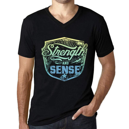 Homme T Shirt Graphique Imprimé Vintage Col V Tee Strength and Sense Noir Profond