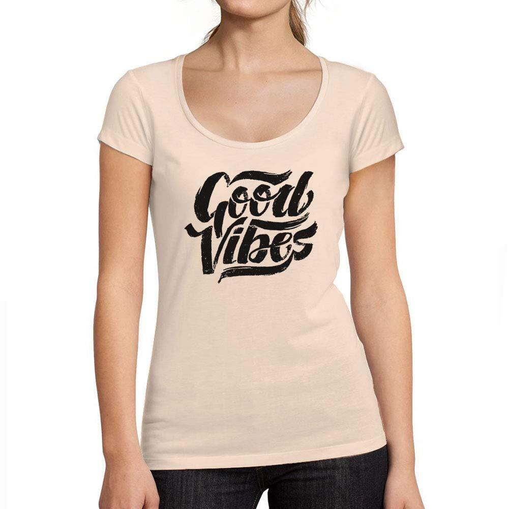 Ultrabasic - Tee-Shirt Femme col Rond Décolleté Bonnes Vibrations Imprimé Lettres Rose Crémeux