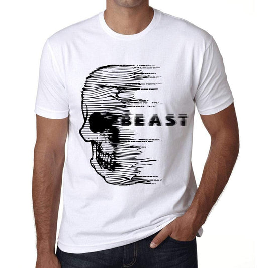 Homme T-Shirt Graphique Imprimé Vintage Tee Anxiety Skull Beast Blanc