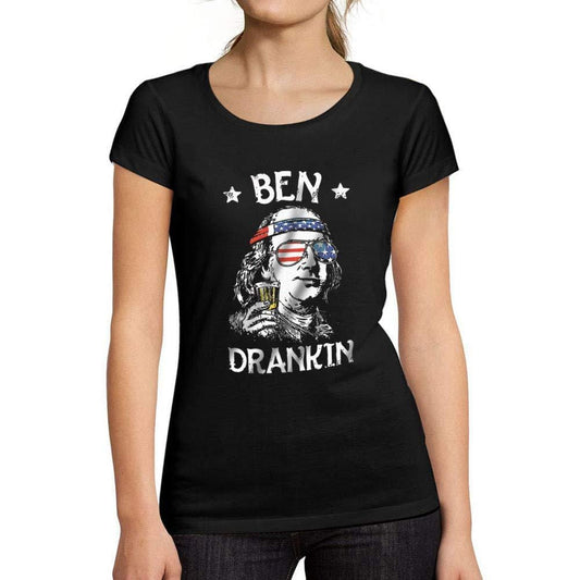 Ultrabasic -Tee-Shirt Femme col Rond Décolleté Ben Drankin Beer on 4th July Noir Profond