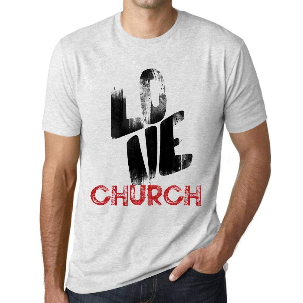 Ultrabasic - Homme T-Shirt Graphique Love Church Blanc Chiné