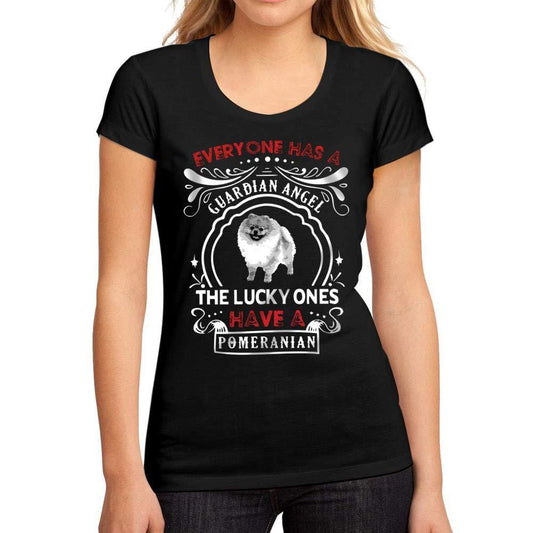 Femme Graphique Tee Shirt Chien Poméranie Noir Profond