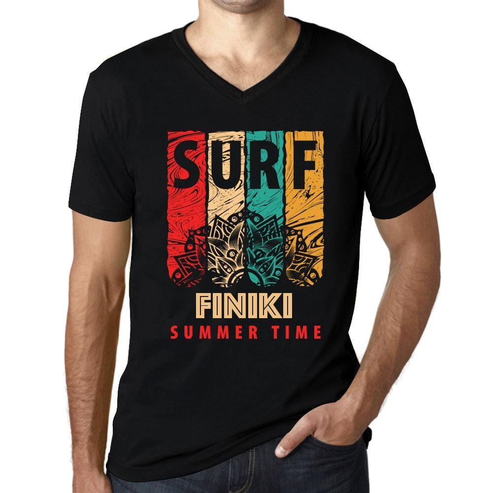 Men&rsquo;s Graphic T-Shirt V Neck Surf Summer Time FINIKI Deep Black - Ultrabasic