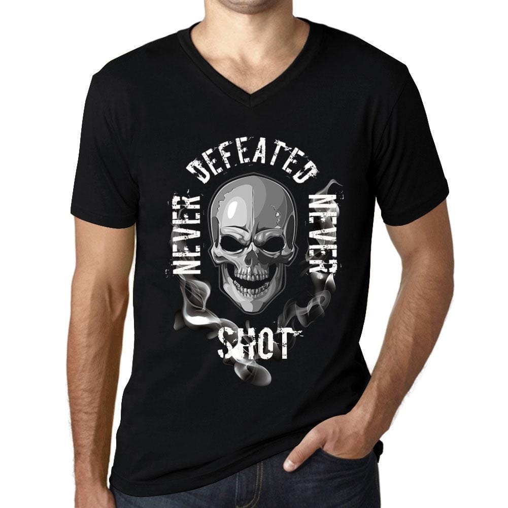 Men&rsquo;s Graphic V-Neck T-Shirt Never Defeated, Never SHOT Deep Black - Ultrabasic