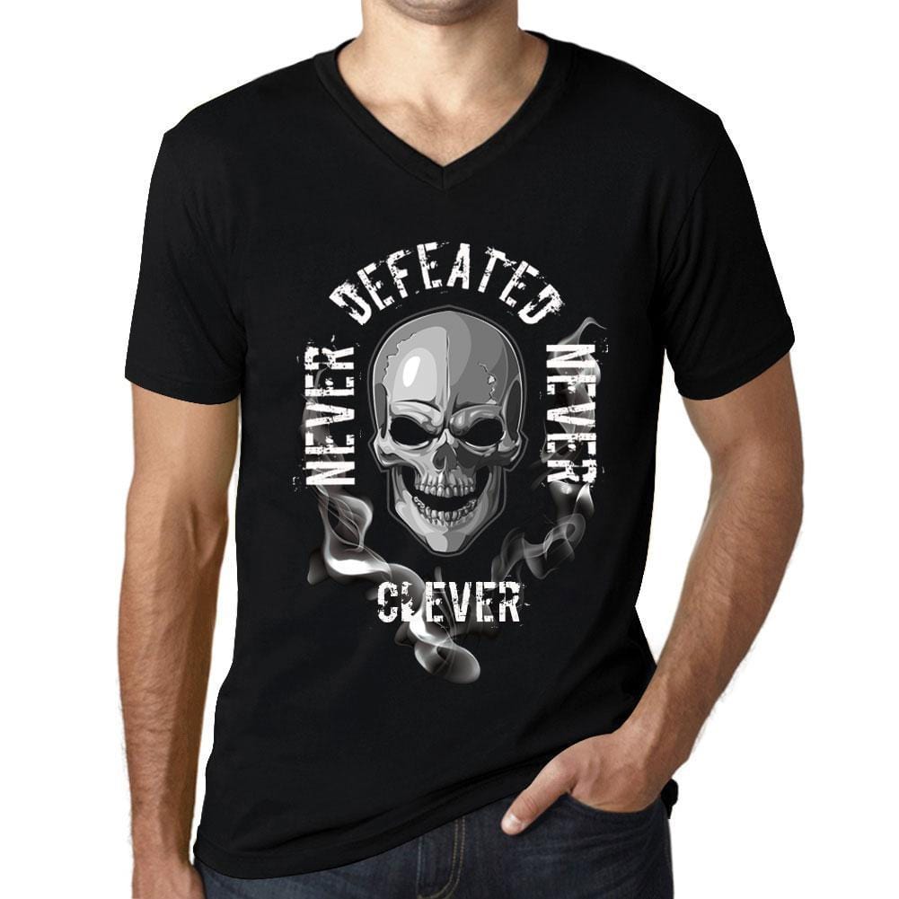 Men&rsquo;s Graphic V-Neck T-Shirt Never Defeated, Never CLEVER Deep Black - Ultrabasic