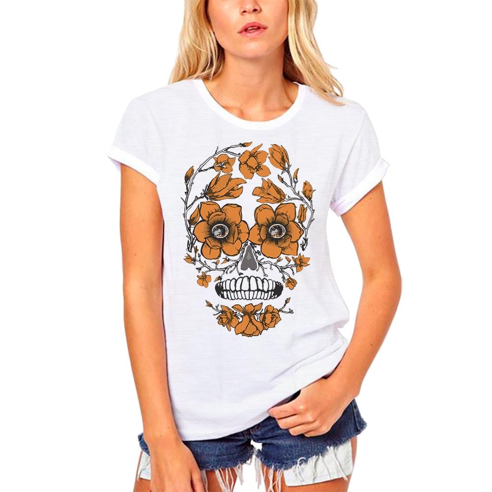 ULTRABASIC Women's Organic T-Shirt - Autumn Leaves Skull - Tree Skull Tee Shirt  skulls ahirt clothes style tee shirts black printed tshirt womens hoodies badass funny gym punisher texas novelty vintage unique ghost humor gift saying dog pirate death alive death  goonies love christian camisetas Día de Los Muertos keep distance