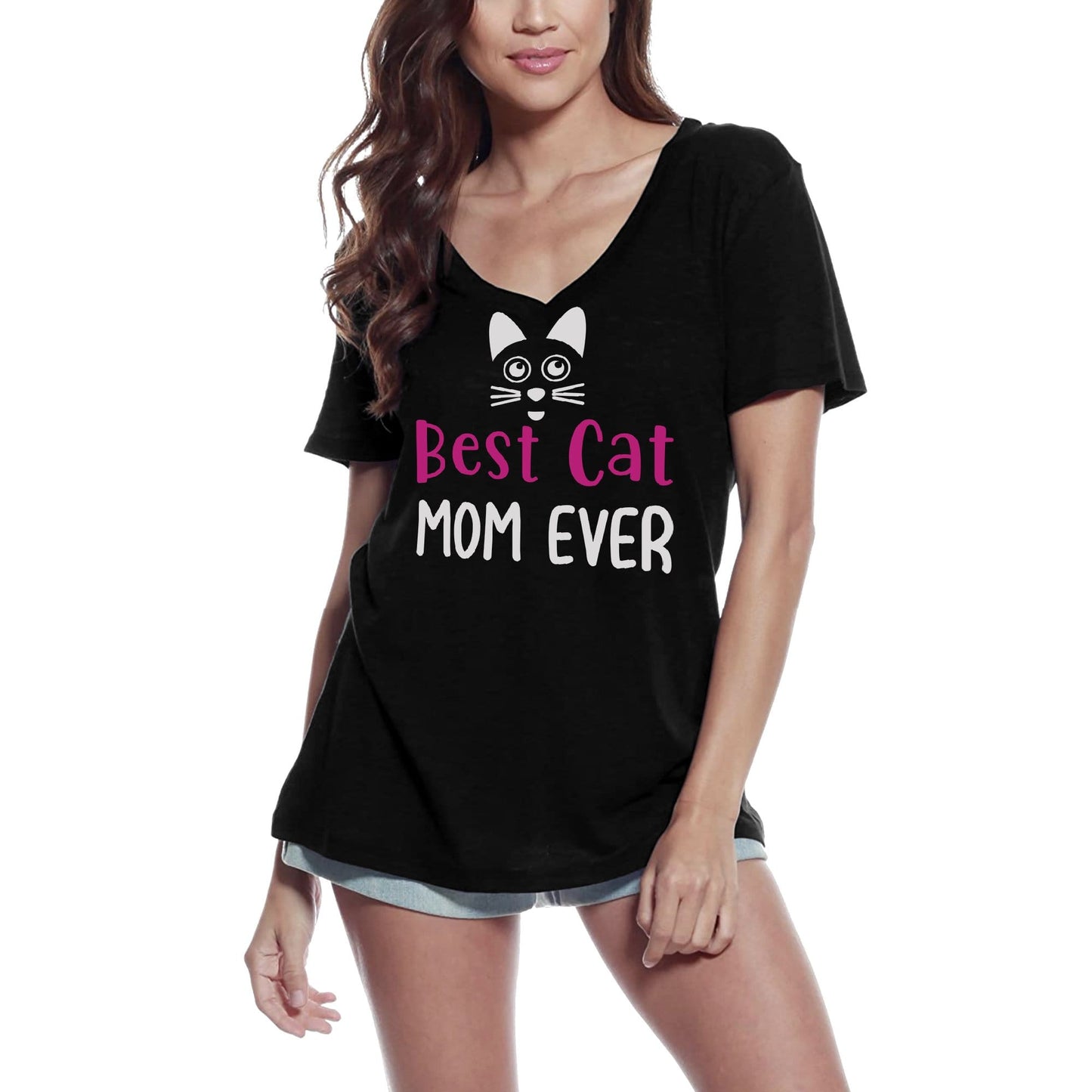 ULTRABASIC Women's T-Shirt Best Cat Mom Ever - Short Sleeve Tee Shirt Tops