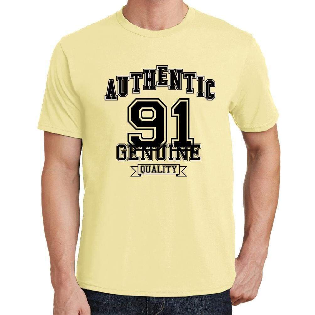 91 Authentic Genuine Yellow Mens Short Sleeve Round Neck T-Shirt 00119 - Yellow / S - Casual