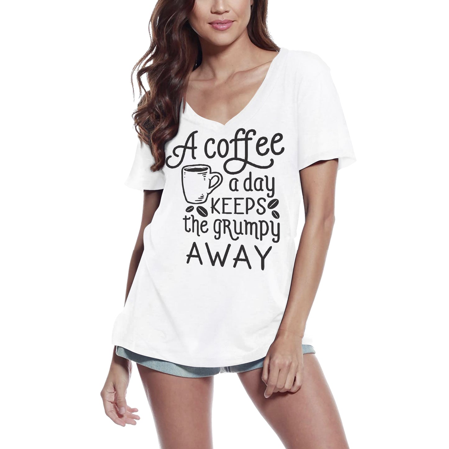 ULTRABASIC Women's T-Shirt A Coffee a Day Keeps the Grumpy Away - Funny Tee Shirt