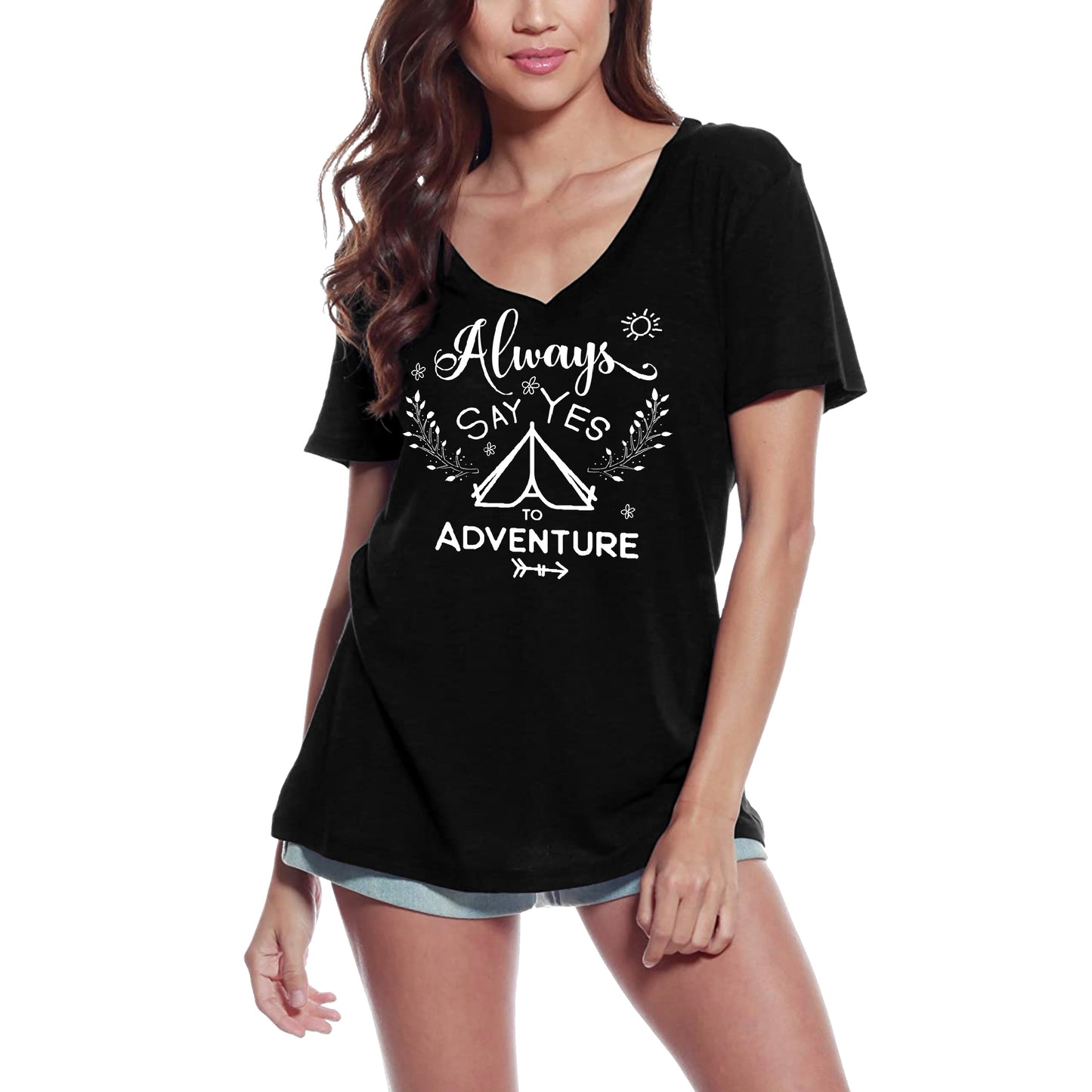 ULTRABASIC Women's T-Shirt Always Say Yes to Adventure - Camping Short Sleeve Tee Shirt Tops