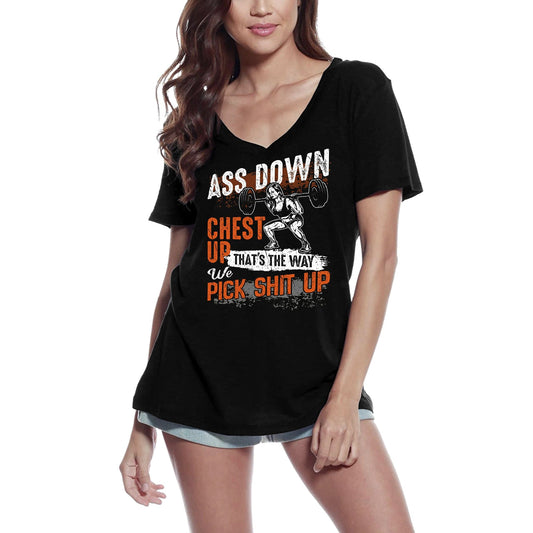 ULTRABASIC Women's Gym T-Shirt Ass Down Chest Up - Motivational Fitness Slogan Shirt