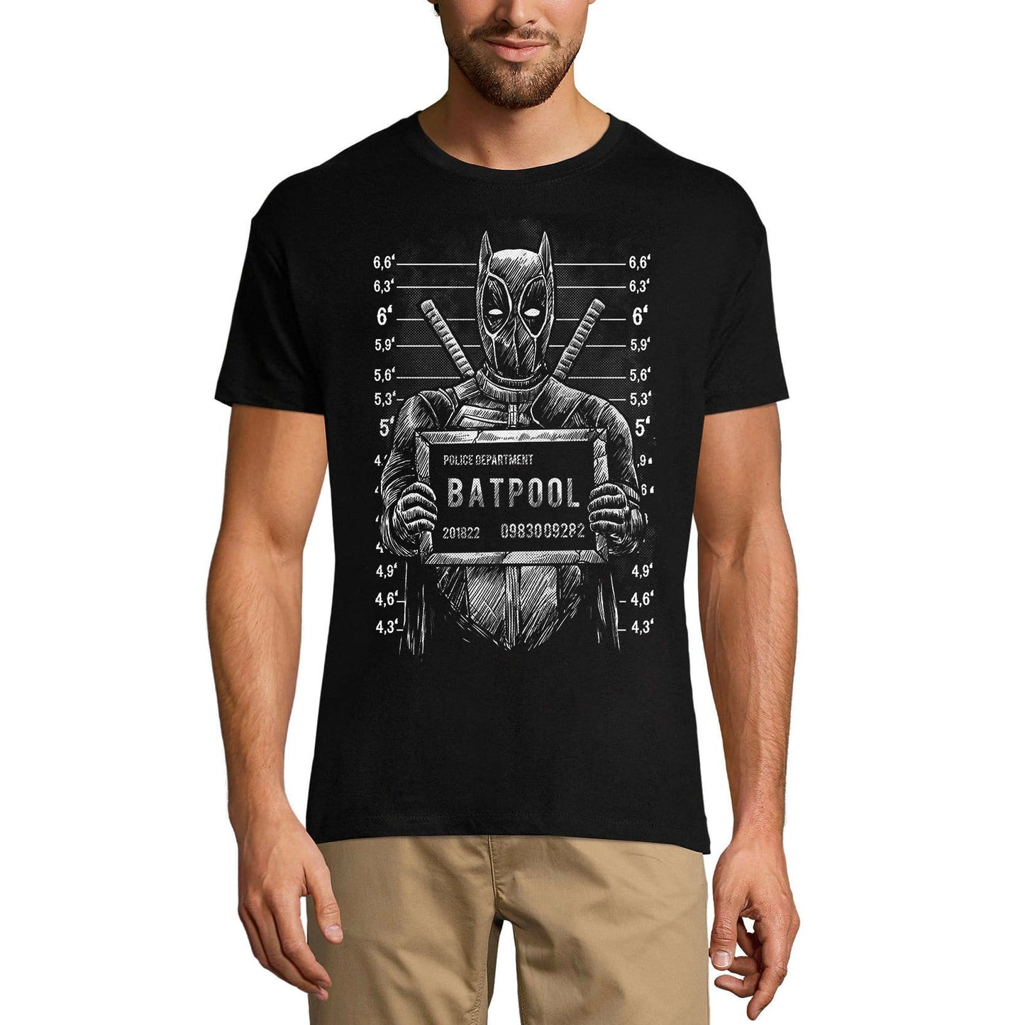 ULTRABASIC Men's Graphic T-Shirt Batpool Mugshot - Movie Funny Shirt for Men mens t shirts deadpool unicorn tshirt adult mugshot tees for men superhero funny graphic tees animated batpool dead pool cute apparel camisa vintage star wars christmas logo legends holiday xmen avengers birthday galaxy sayings bully dadpool