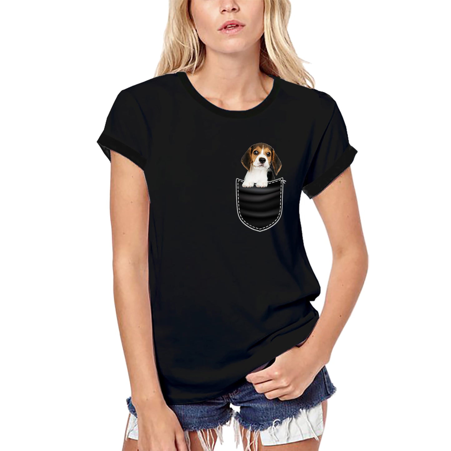 ULTRABASIC Women's T-Shirt Beage - Cute Dog In Your Pocket - Vintage Shirt