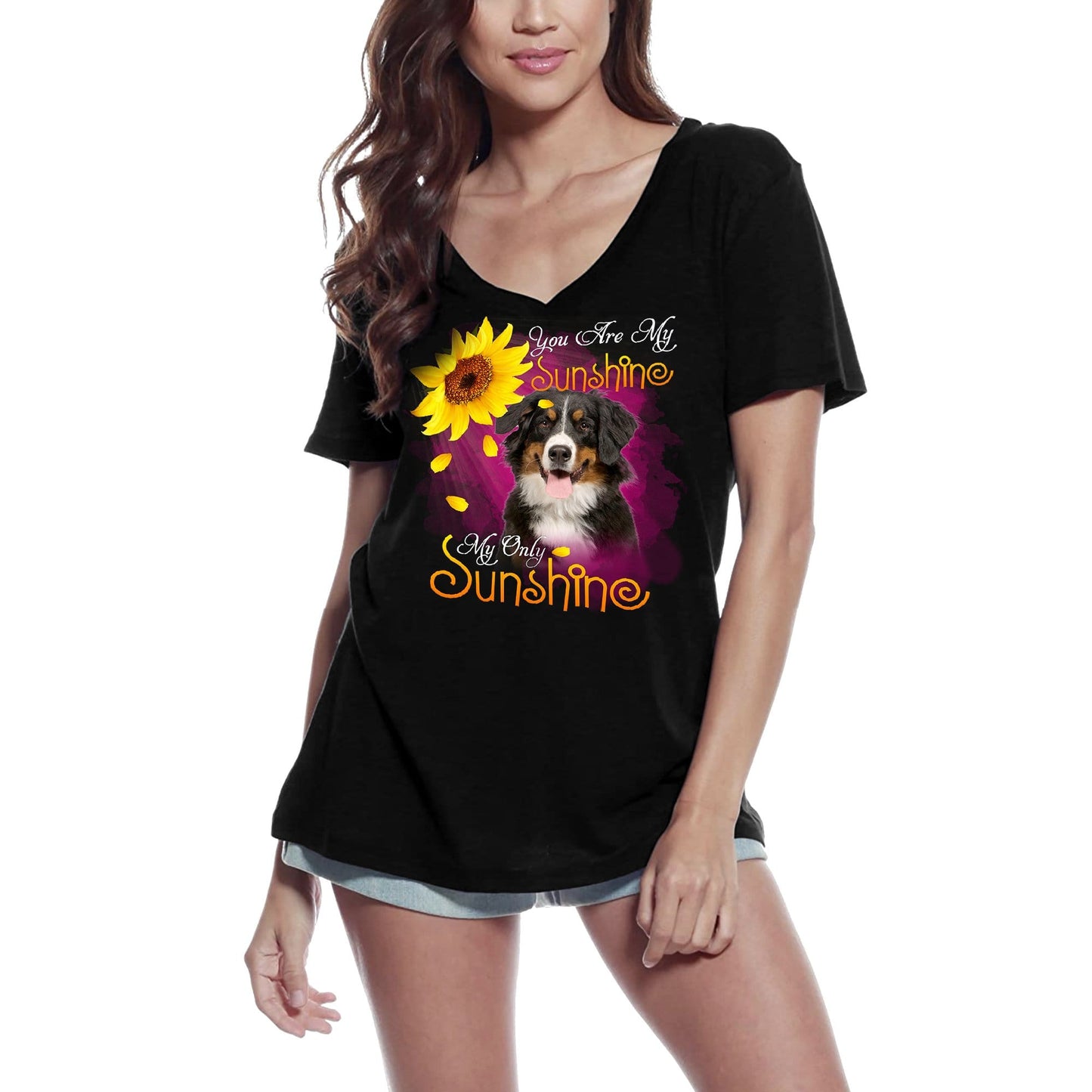 ULTRABASIC Women's V-Neck T-Shirt My Only Sunshine - Bernese Mountain