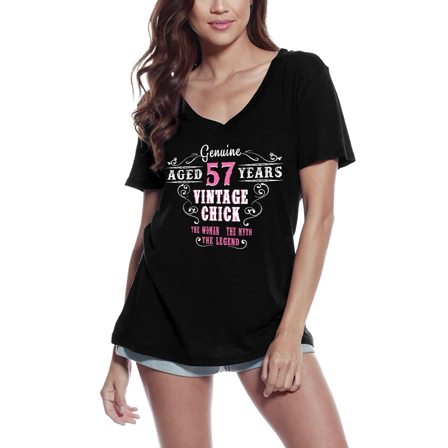 ULTRABASIC Women's T-Shirt Genuine Aged 57 Years - Legend Vintage Chick 57th Birthday Shirt for Ladies