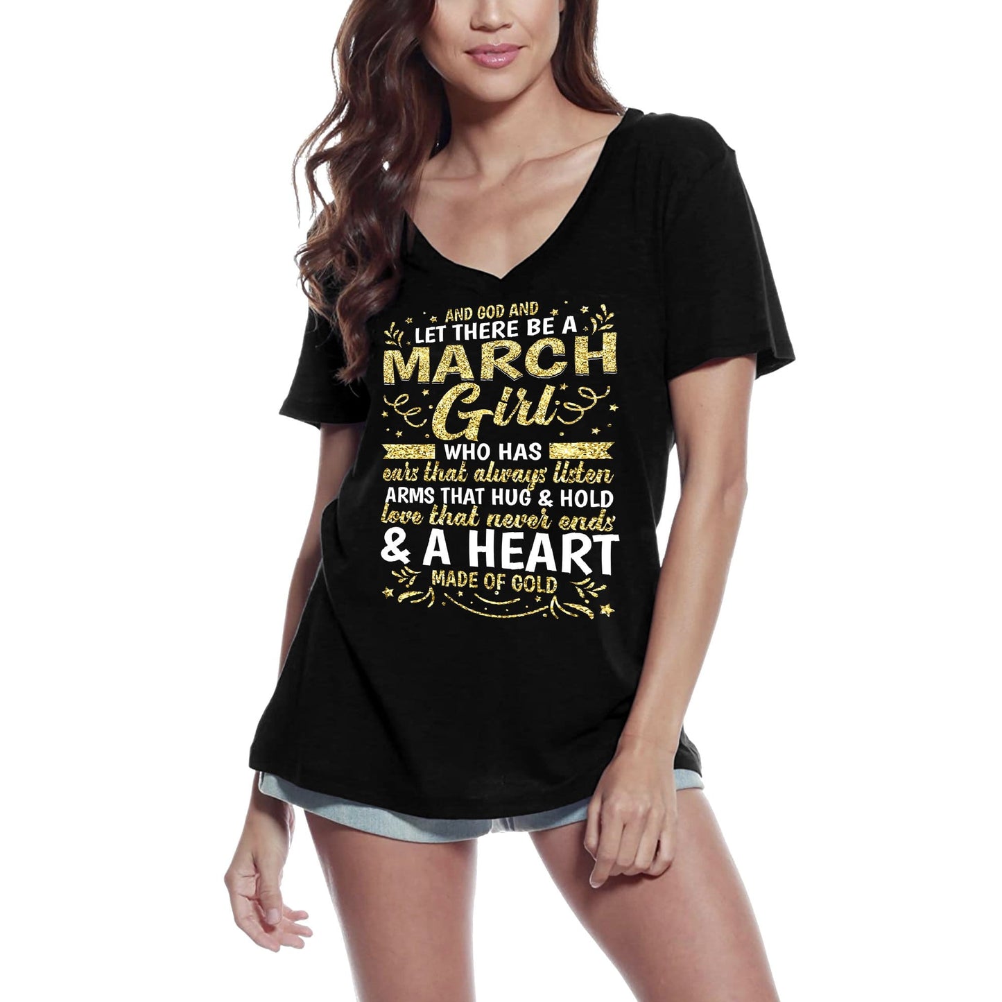 ULTRABASIC Women's T-Shirt March Girl Heart Made of Gold - Birthday Shirt Gift for Ladies