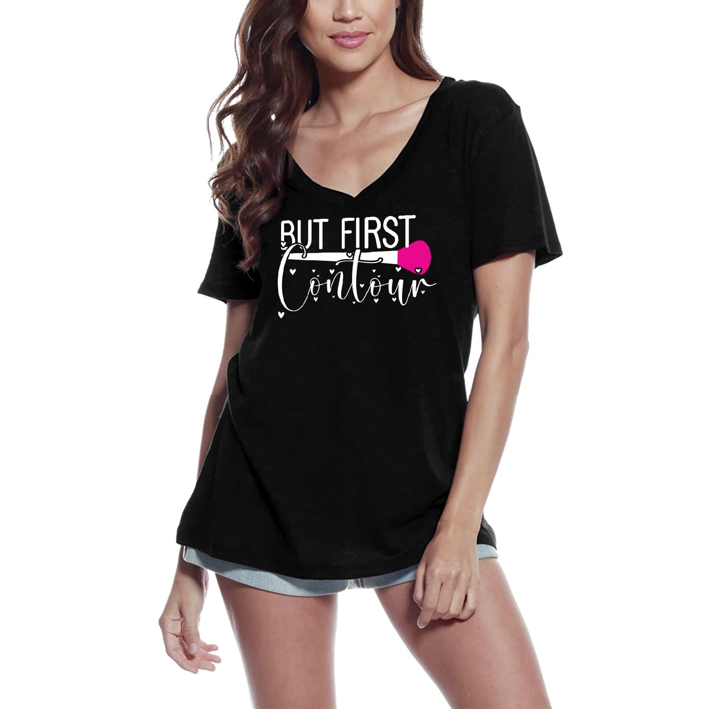 ULTRABASIC Women's Novelty T-Shirt But First Contour - Funny Make Up Tee Shirt