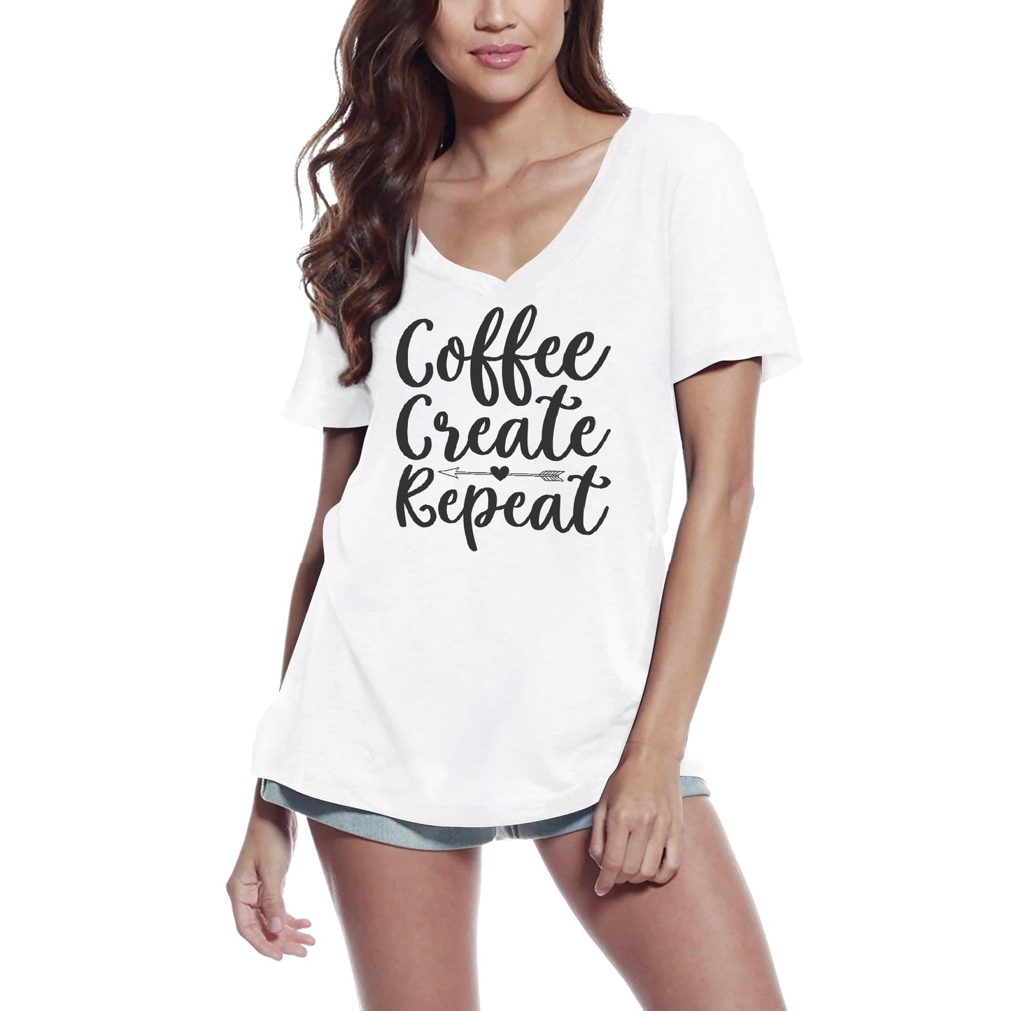 ULTRABASIC Women's T-Shirt Coffee Create Repeat - Short Sleeve Tee Shirt Tops