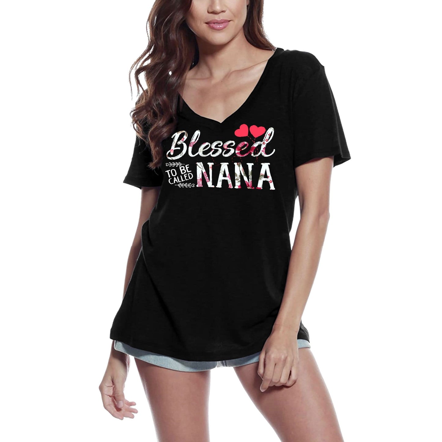 ULTRABASIC Women's V-Neck T-Shirt Blessed to be Called Nana - Gram Granny Grandmother Tee Shirt