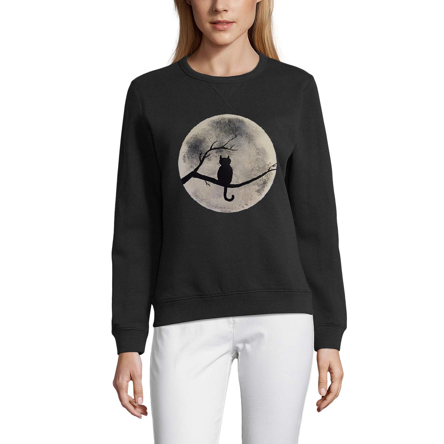 ULTRABASIC Women's Sweatshirt Funny Cat Moon - Cute Kitty Sweater for Ladies