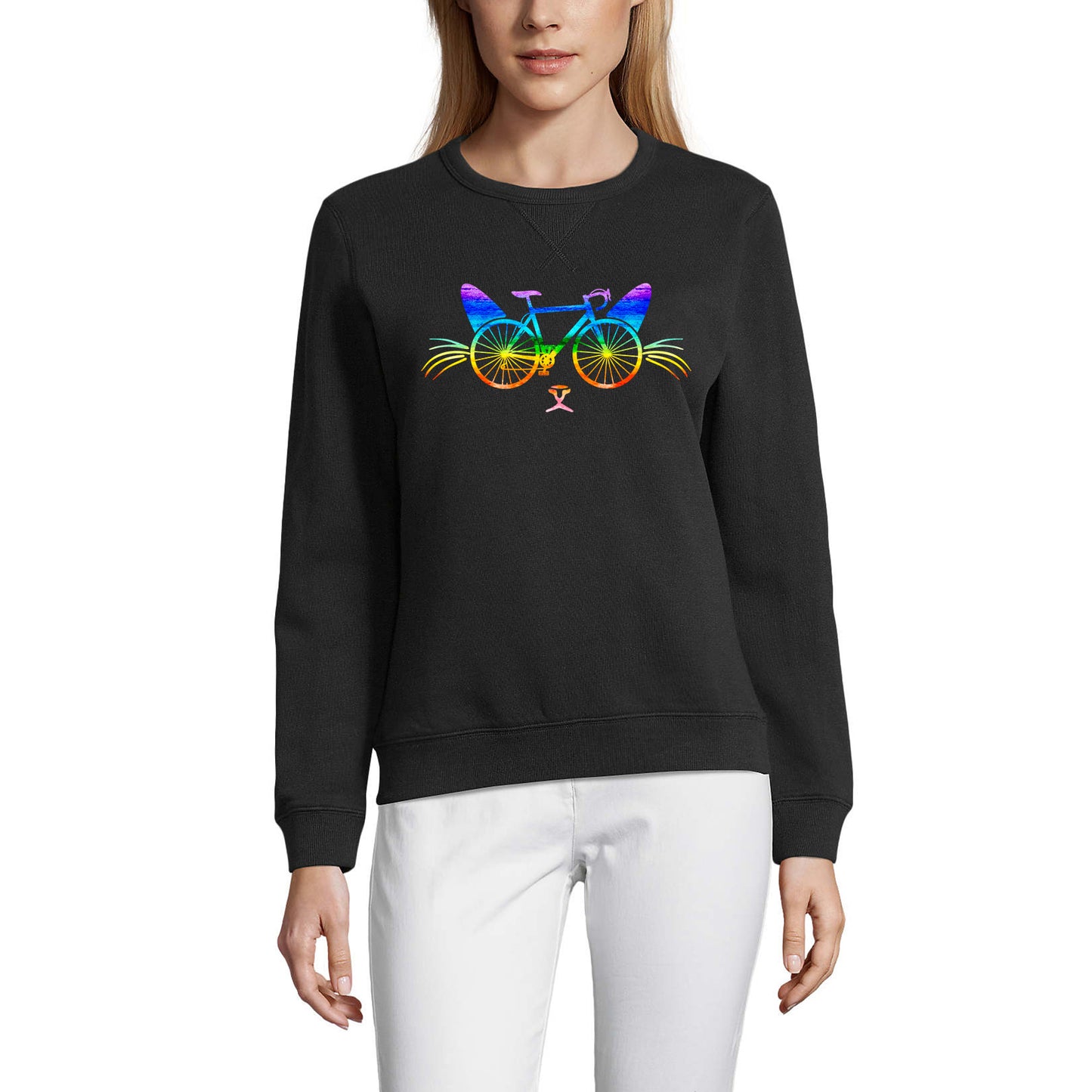 ULTRABASIC Women's Sweatshirt Cat Bicycle Rainbow - Kitten Novelty Sweater