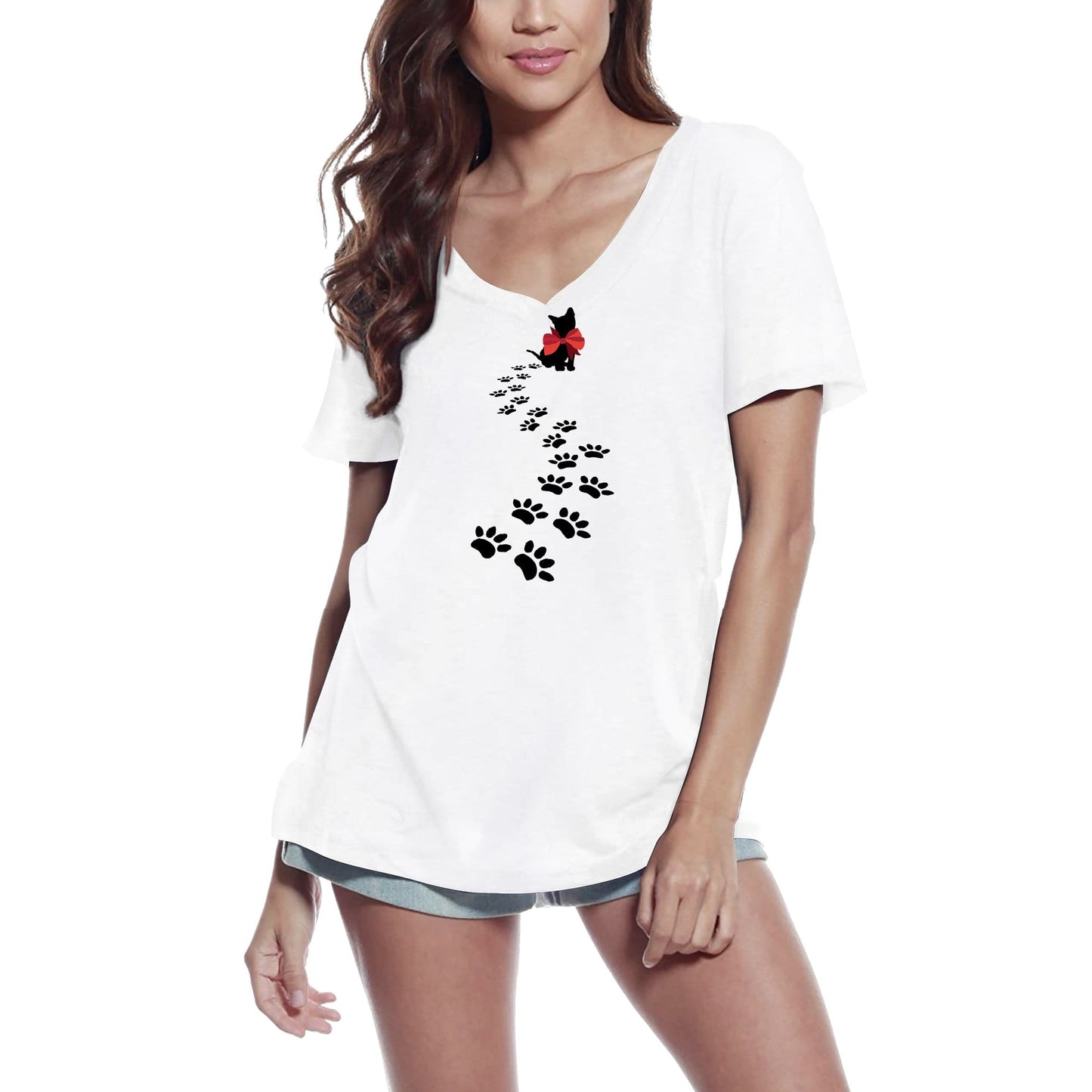 ULTRABASIC Women's T-Shirt Cat Footprints Paw - Kitten Lover Tee Shirt