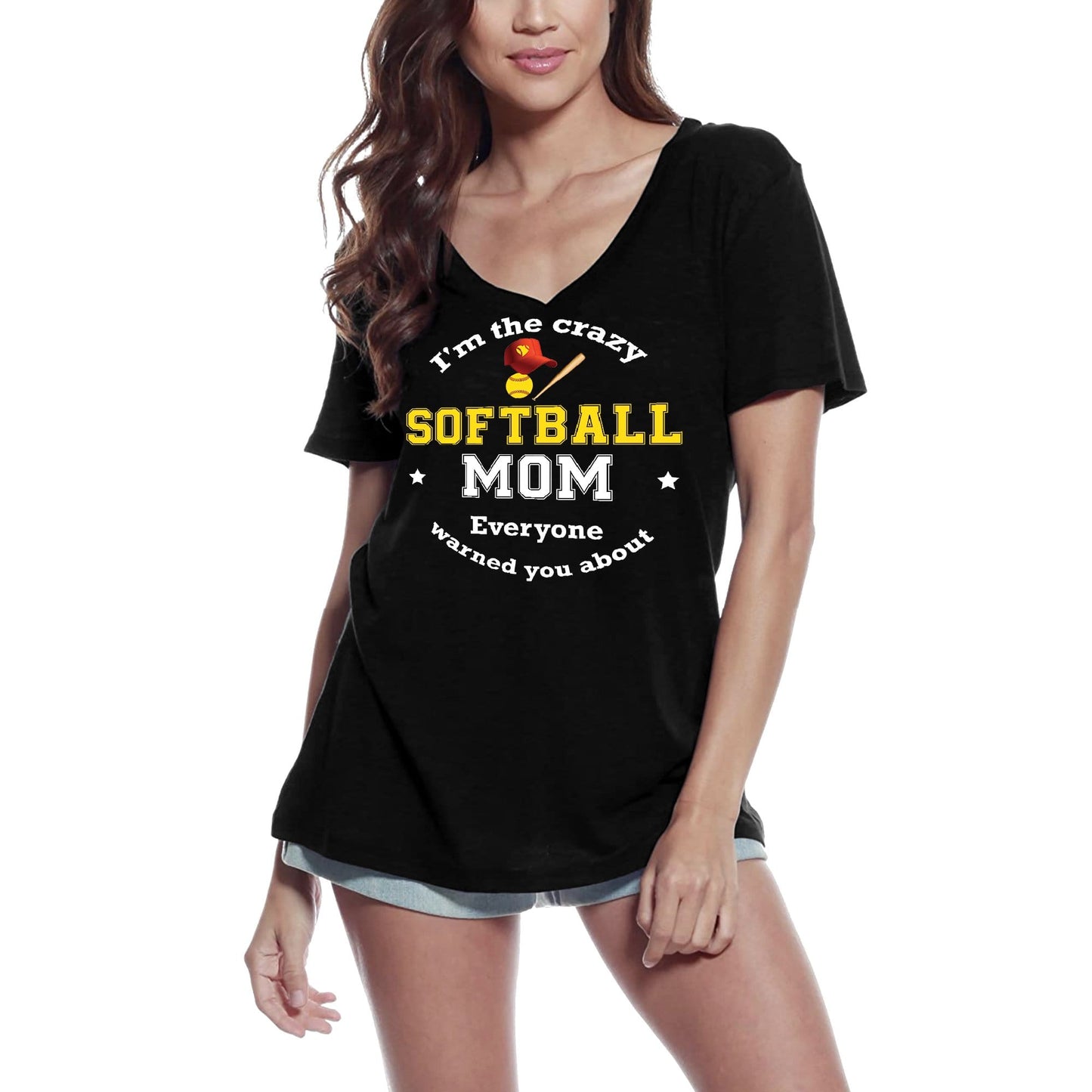 ULTRABASIC T-shirt col V pour femme I'm the Crazy Softball Mom – T-shirt de sport amusant pour dames