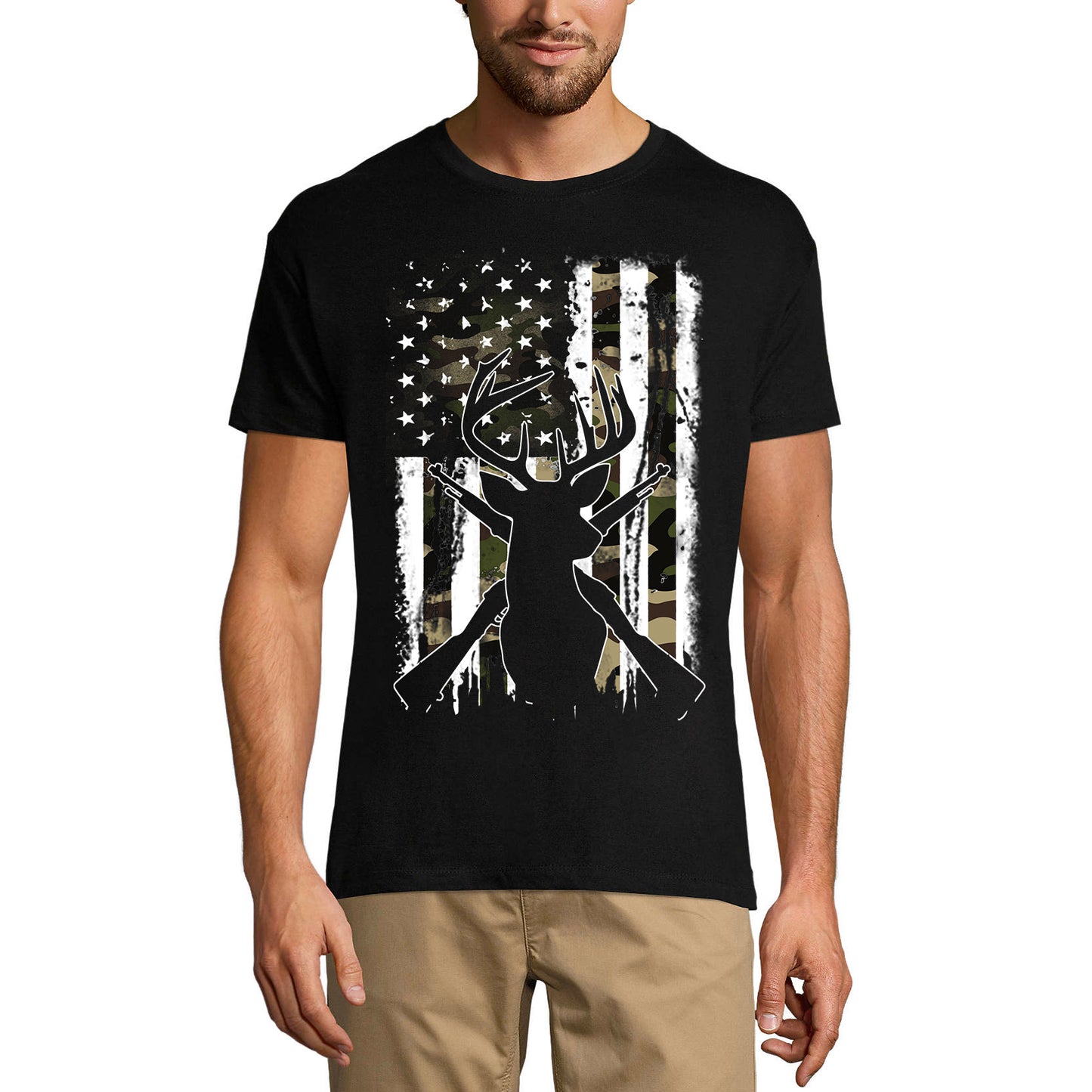 ULTRABASIC Men's T-Shirt Deer US Flag Hunting - Hunter Tee Shirt