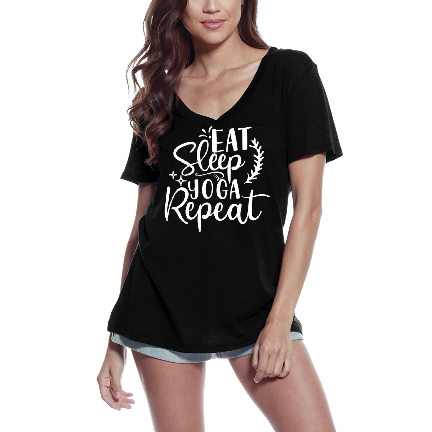 ULTRABASIC Women's T-Shirt Eat Sleep Yoga Repeat - Funny Vintage Tee Shirt