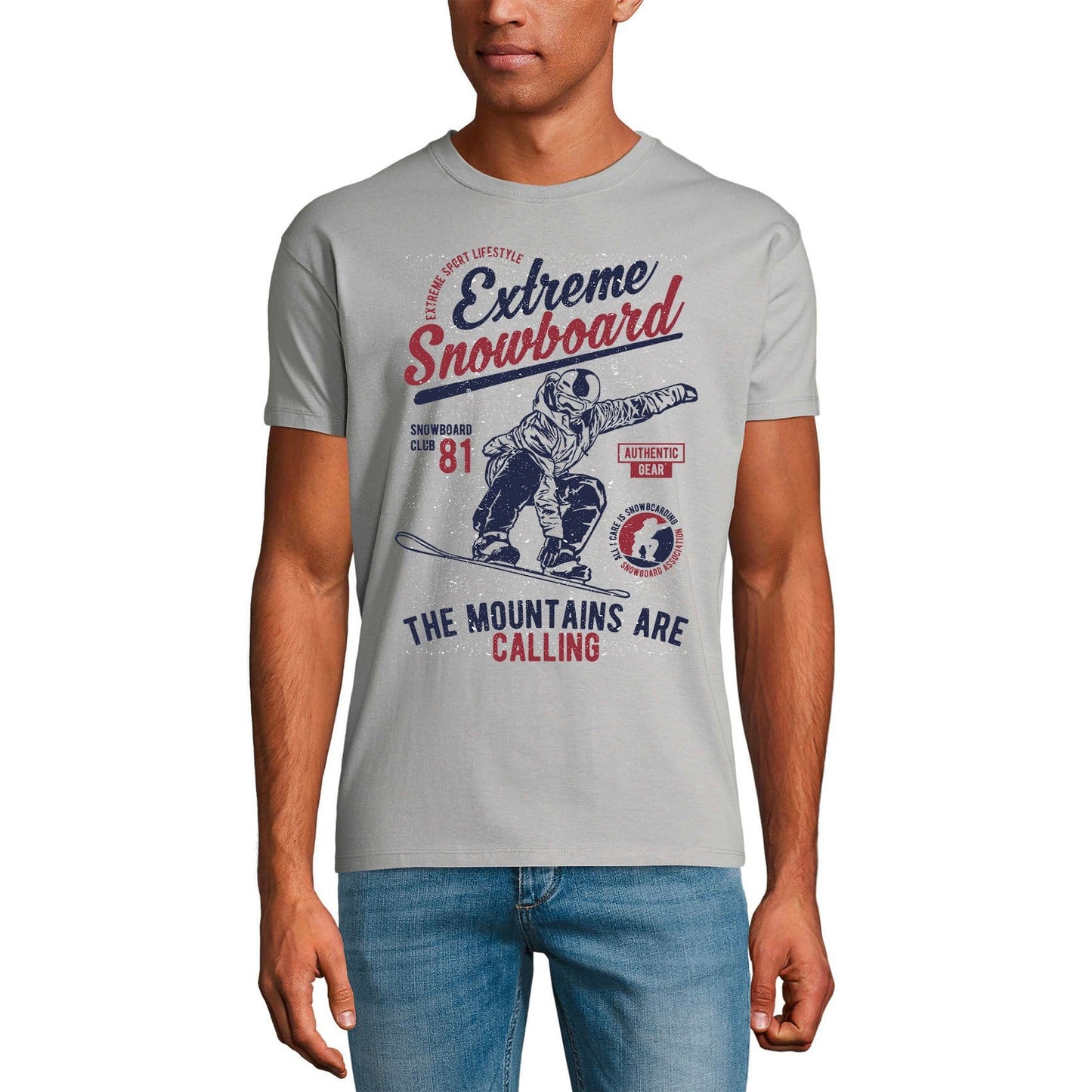 ULTRABASIC Herren-Grafik-T-Shirt Extreme Snowboard Club 81 – Mountains Are Calling