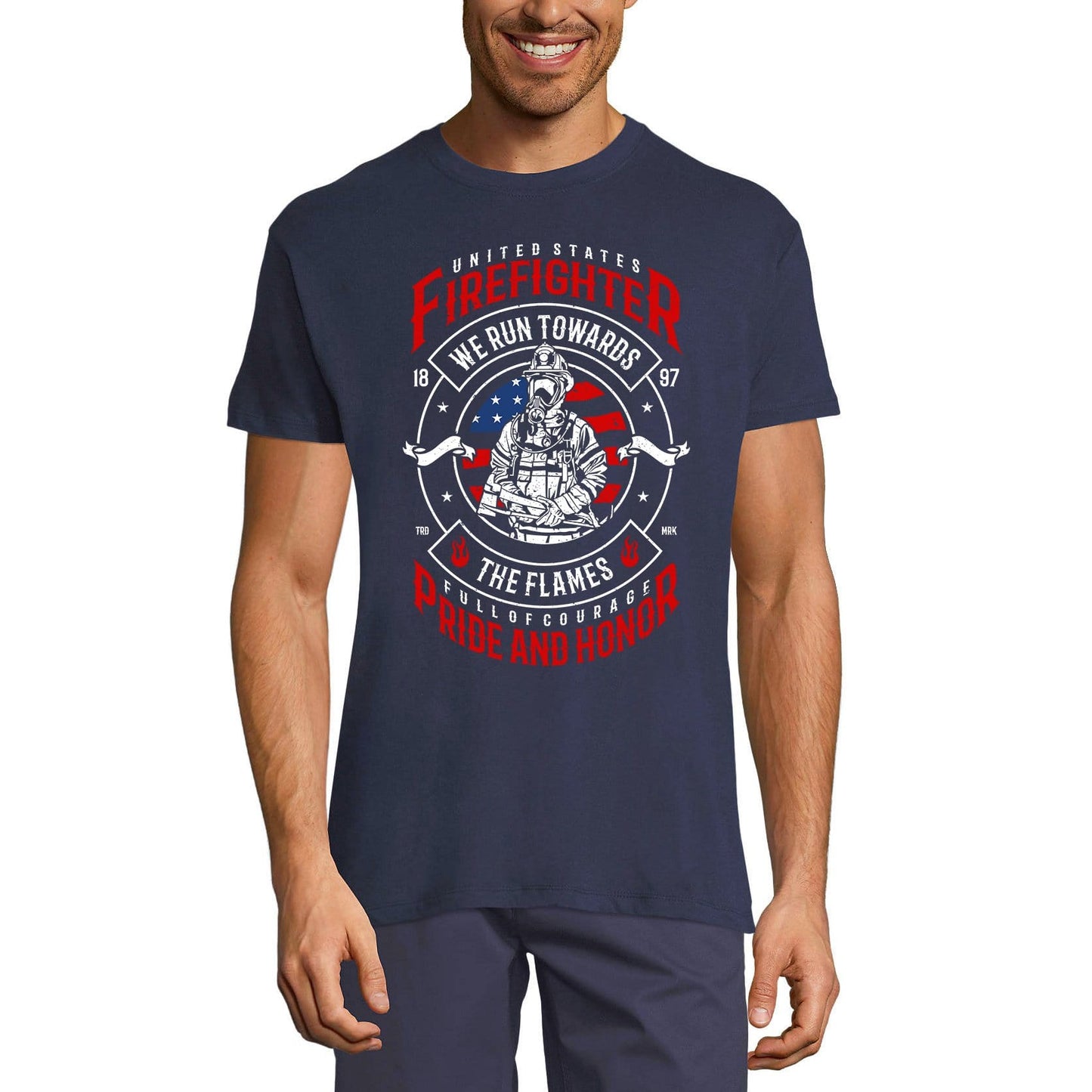 ULTRABASIC Men's T-Shirt US Firefighter - We Run Towards The Flames 1897 - American Flag