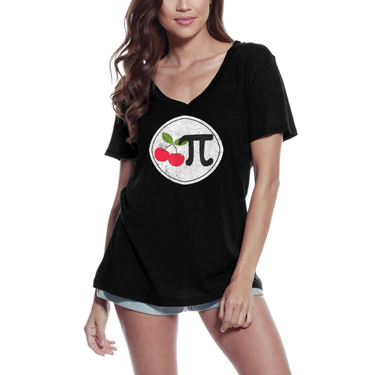 ULTRABASIC Women's V-Neck T-Shirt Cherry Pi Day - Funny Math Gift Tee Shirt