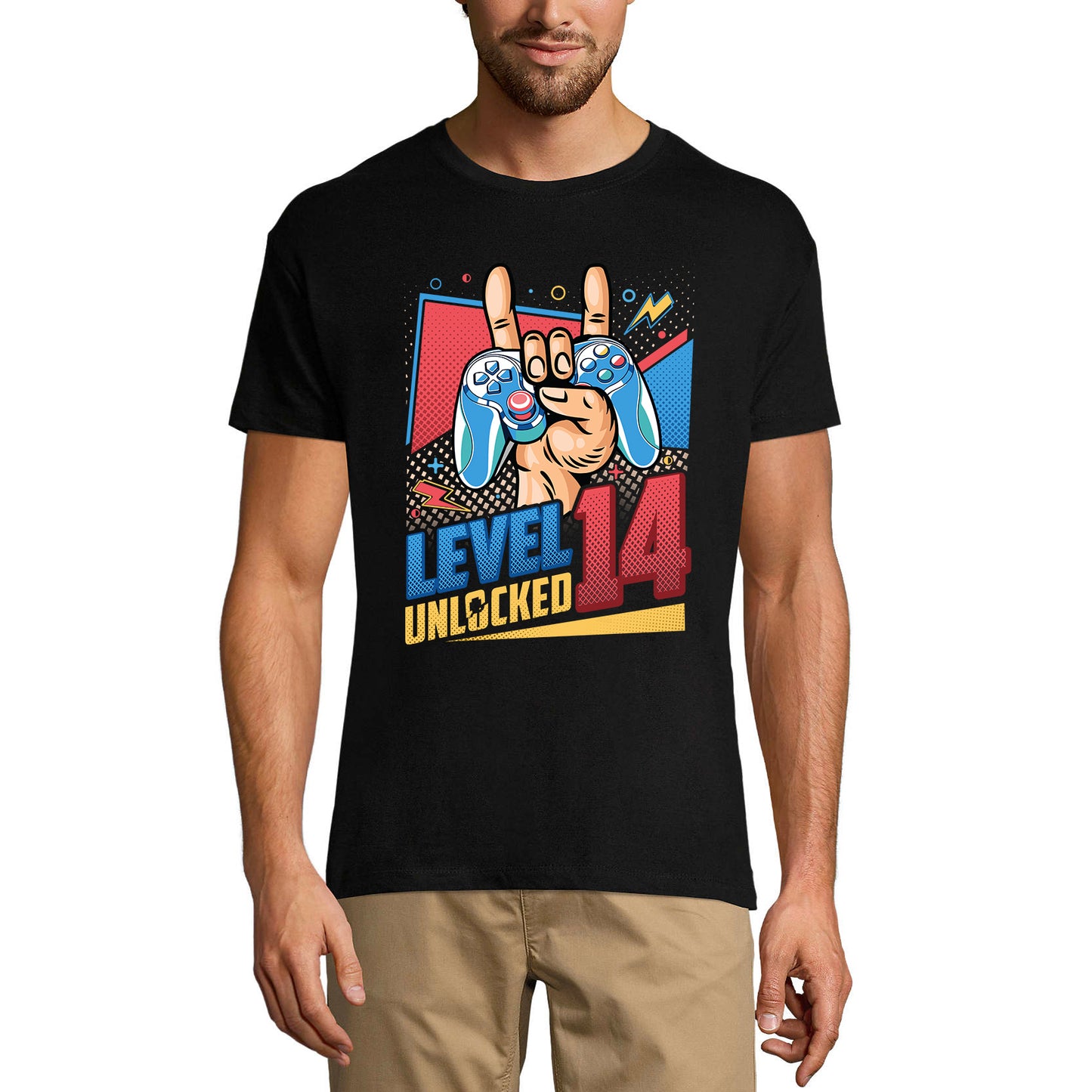 ULTRABASIC Men's Gaming T-Shirt Level 14 Unlocked - Gamer Funny Tee Shirt - 14th Birthday Gift