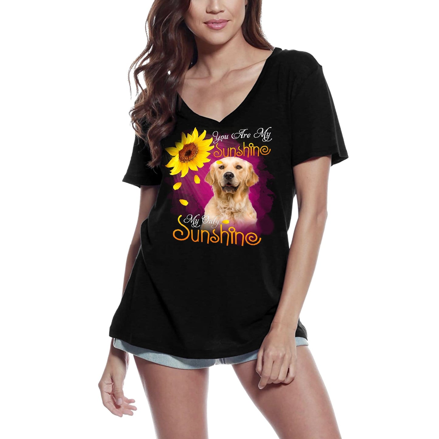 T-Shirt Col V Femme ULTRABASIC My Only Sunshine - Golden Retriever