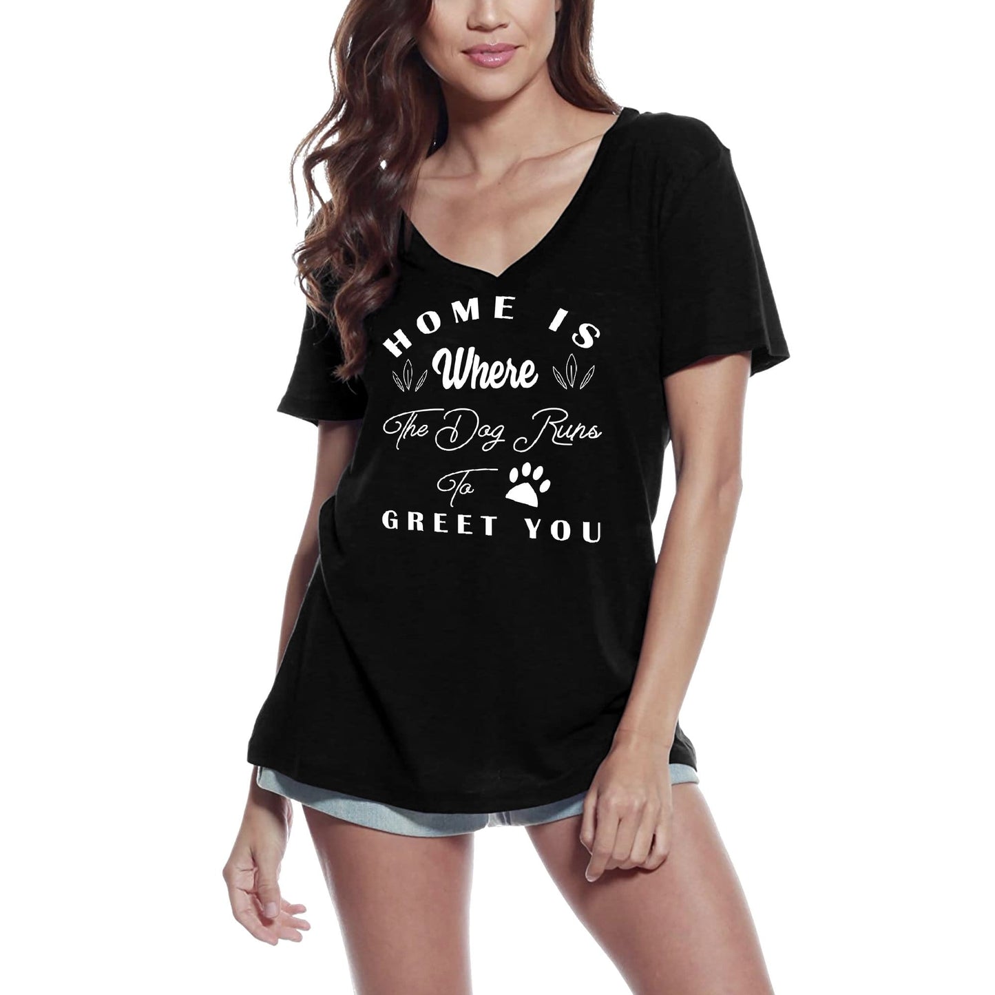 ULTRABASIC Women's T-Shirt Home Is Where the Dog Runs to Greet You - Short Sleeve Tee Shirt Tops