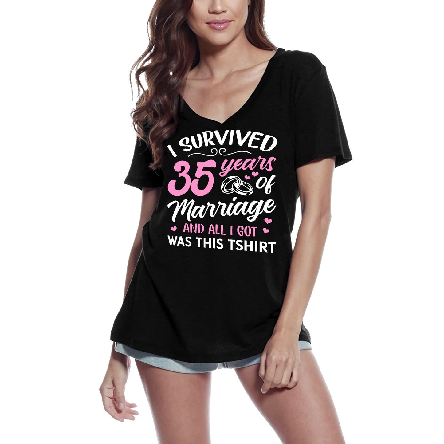 ULTRABASIC Women's T-Shirt I Survived 35 Years of Marriage and All I Got is This Tshirt - Funny Anniversary Tee Shirt