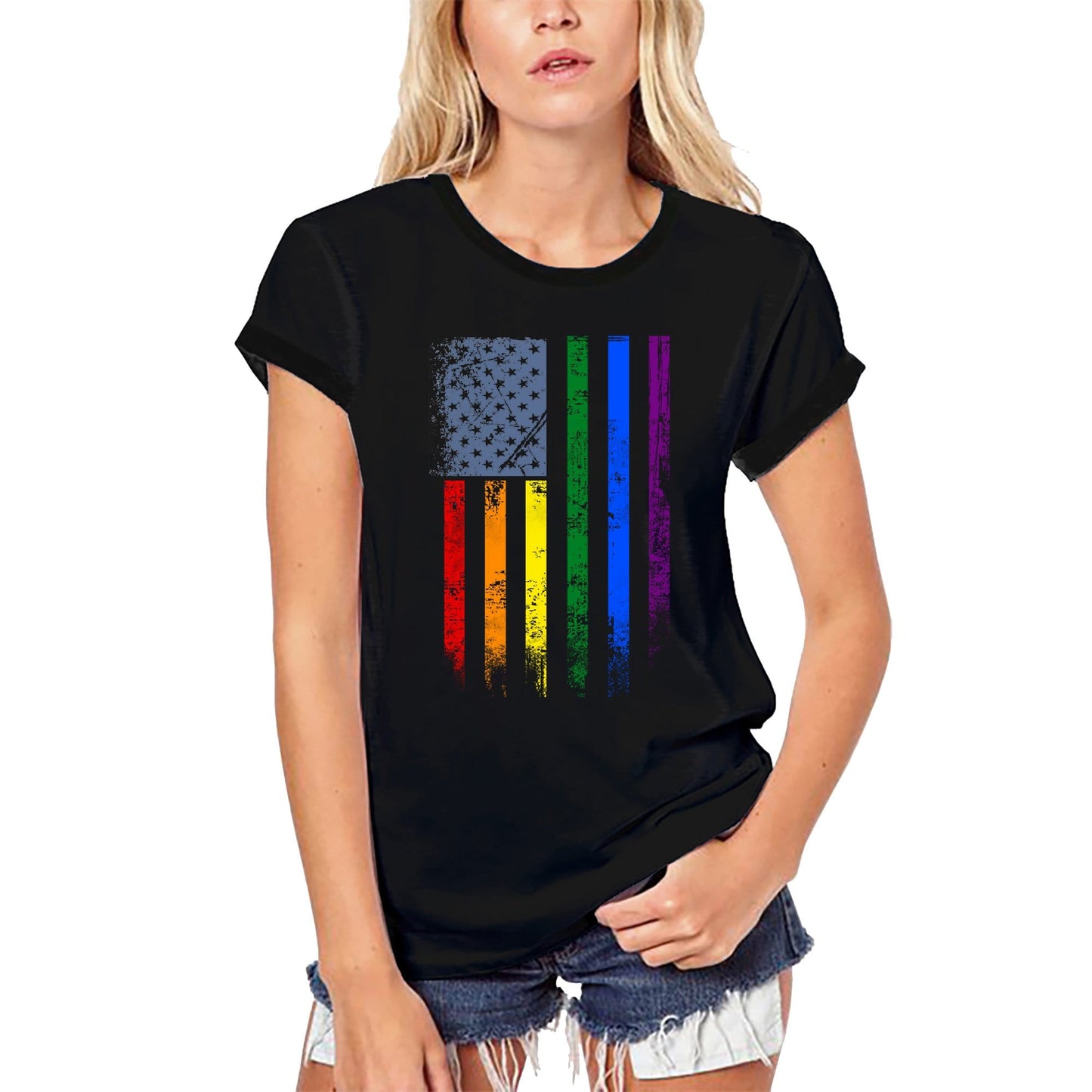 ULTRABASIC Women's Organic T-Shirt LGBT US Flag - Pride Apparel