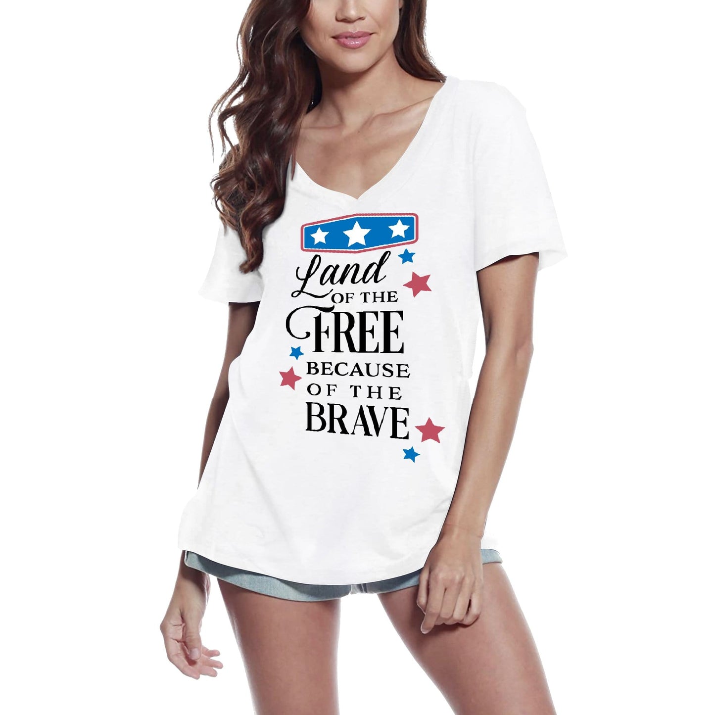 ULTRABASIC Damen T-Shirt Land Of the Free Because Of the Brave – Kurzarm-T-Shirt-Oberteile