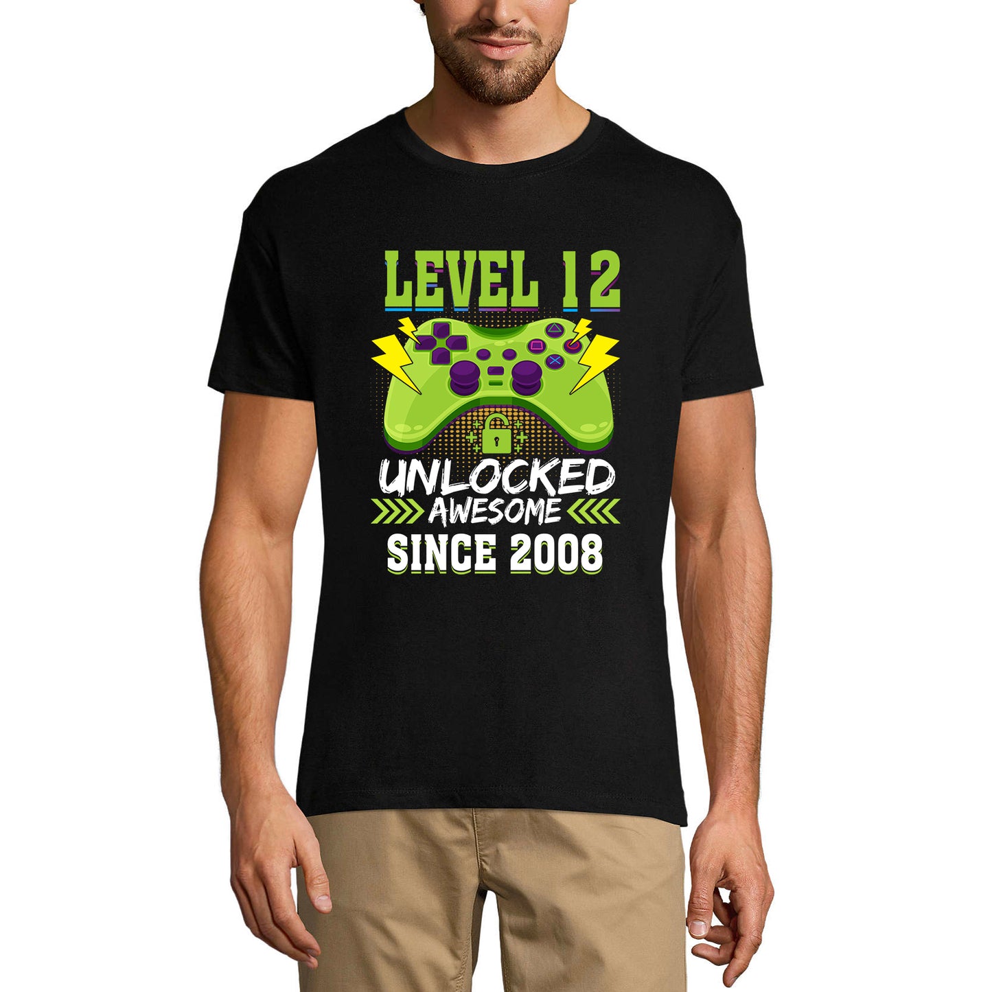 ULTRABASIC Men's Gaming T-Shirt Level 12 Unlocked - Awesome Since 2008 - 12th Birthday Gift