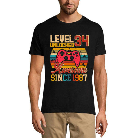 ULTRABASIC Men's Gaming T-Shirt Level 34 Unlocked - Gamer Gift Tee Shirt for 34th Birthday