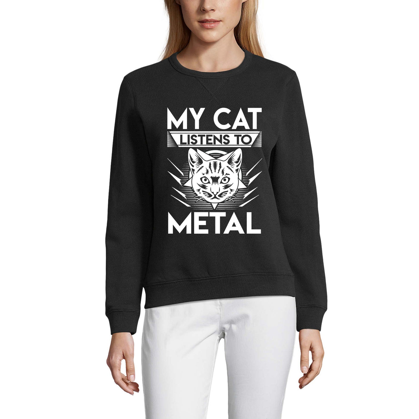 ULTRABASIC Women's Sweatshirt My Cat Listens To Metal - Cat Lovers - Metalhead