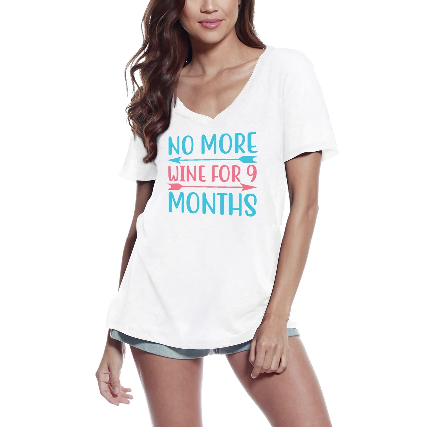 ULTRABASIC Women's V-Neck T-Shirt No More Wine for 9 Months - Funny Short Sleeve Tee Shirt Tops