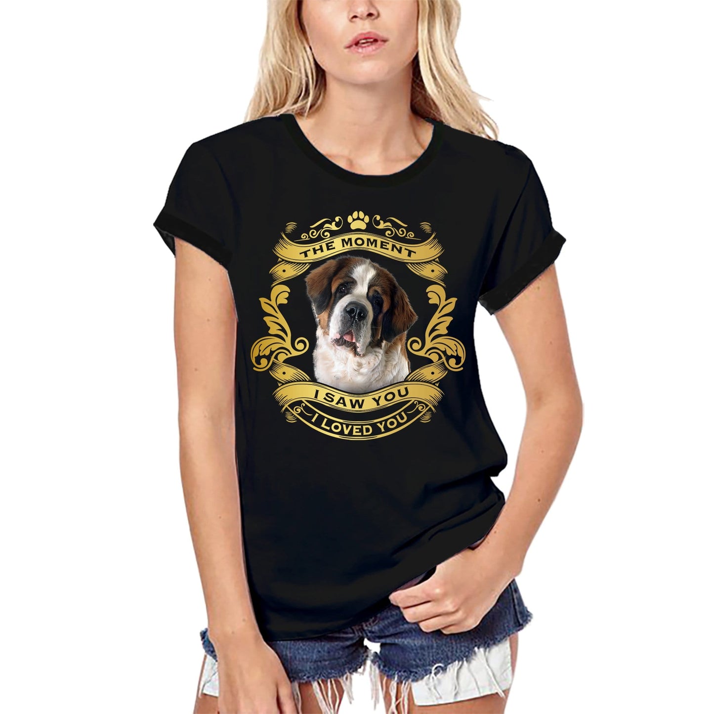 ULTRABASIC Bio-T-Shirt für Damen, Bernhardiner-Hund – Moment I Saw You I Loved You, Welpen-T-Shirt für Damen